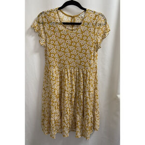 Knit Works Dress 2-piece Mesh Girl's Plus Size XL (18 1/2) Mustard Yellow Floral
